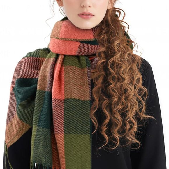 Scarf for Women - Women's Fall Winter Scarfs, Classical Scottish Checked Long Sh - Picture 2 of 9